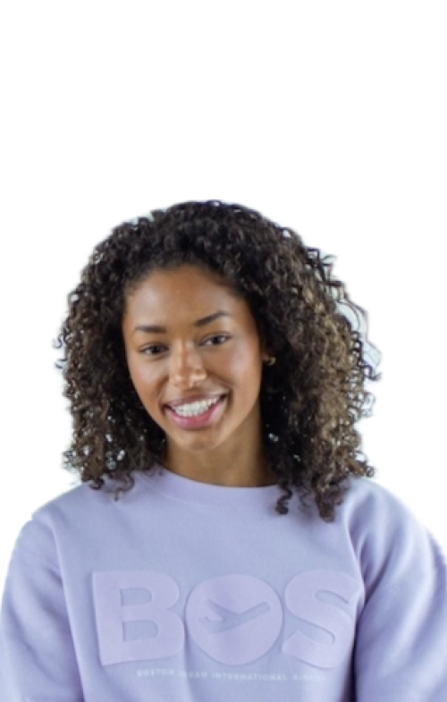 Two people standing BOS t shirts and sweatshirts