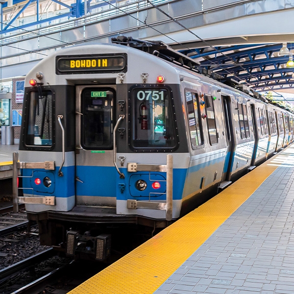 Subway train stopping at platform