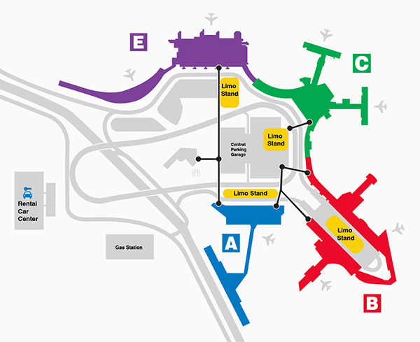 Limo stands at Boston Logan map