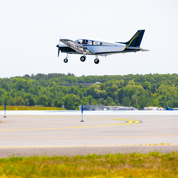 Plane landing at Hanscom field