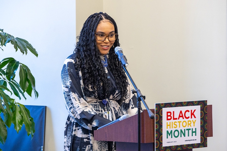 Woman speaking at podium