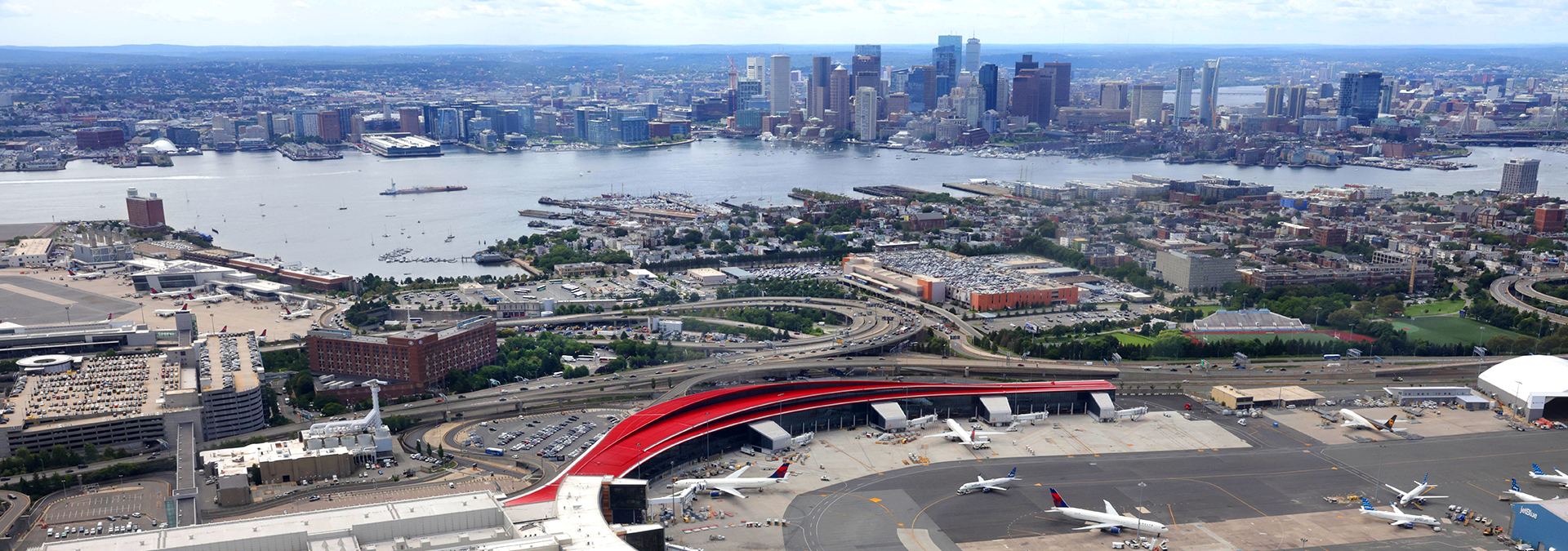 aerial view of boston logan and Boston