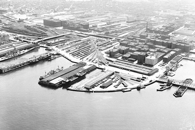 Aerial view of the Boston waterfront