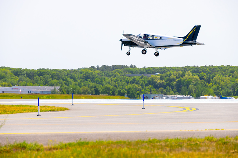 Plane landing at Hanscom field