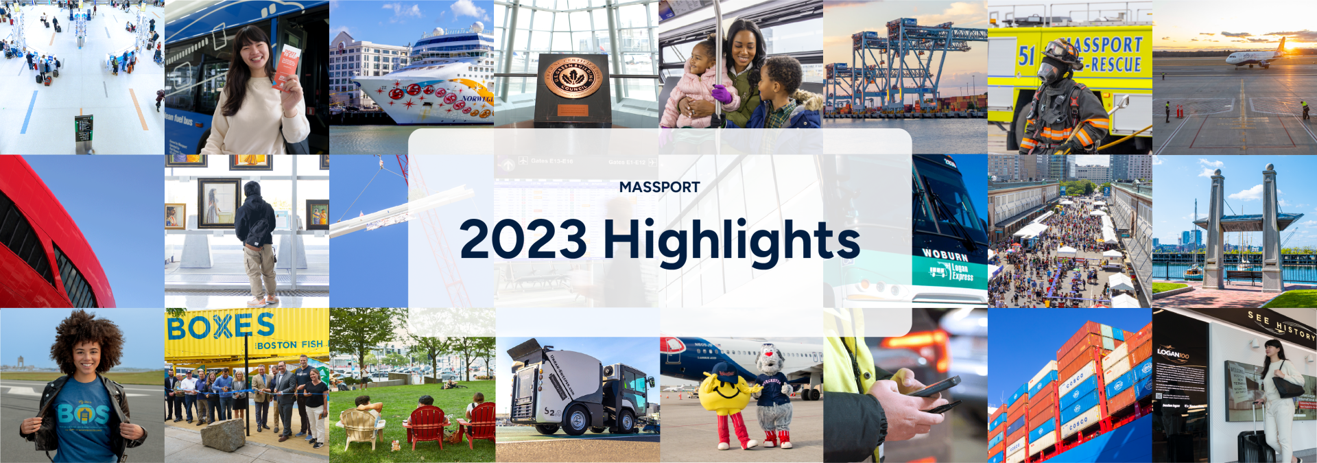 Collage of images form 2023 with copy saying "Massport 2023 Highlights"