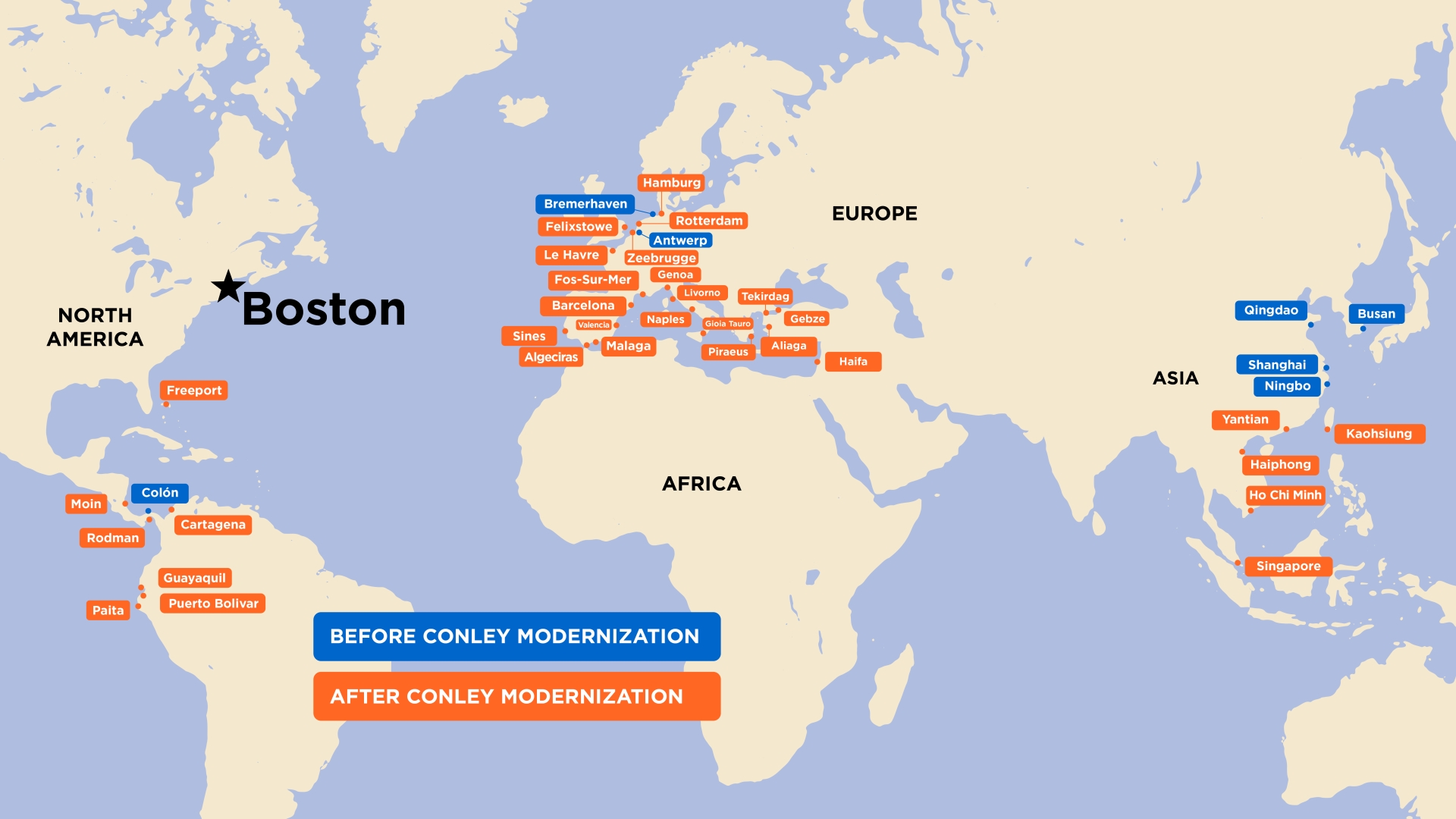 Map of cargo ship destinations