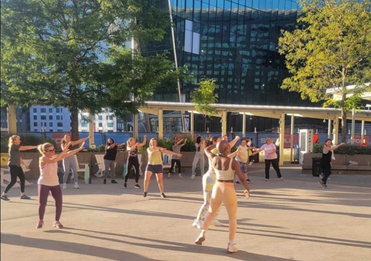 Fitness class at SWBTC Plaza
