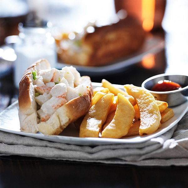 Lobster roll on a plate at airport restaurant