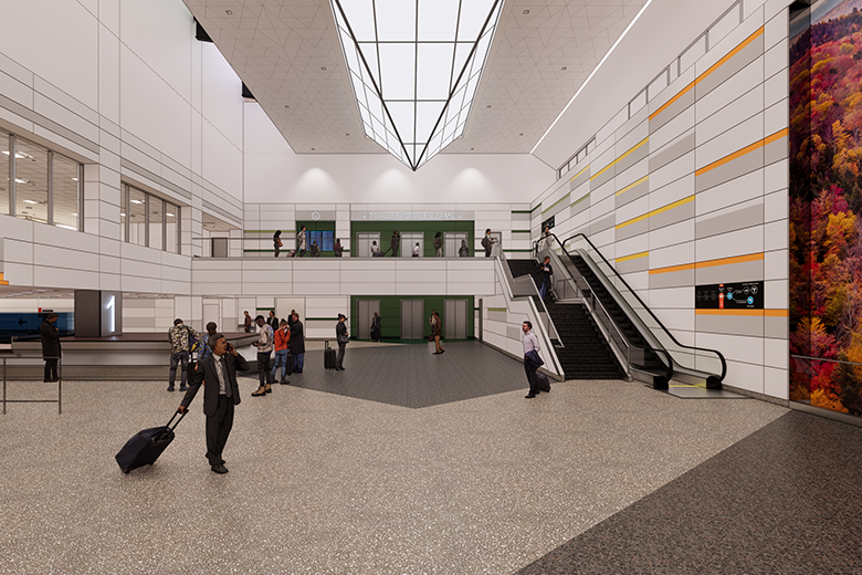 Rendering of Terminal E baggage claim with improvements