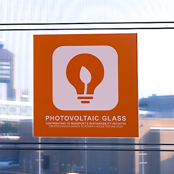 Image of photovoltaic glass sign on a window