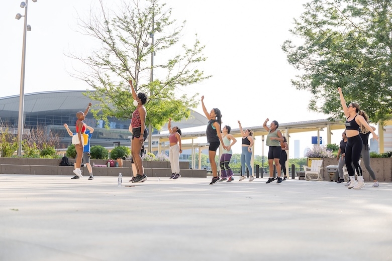 People dancing in park