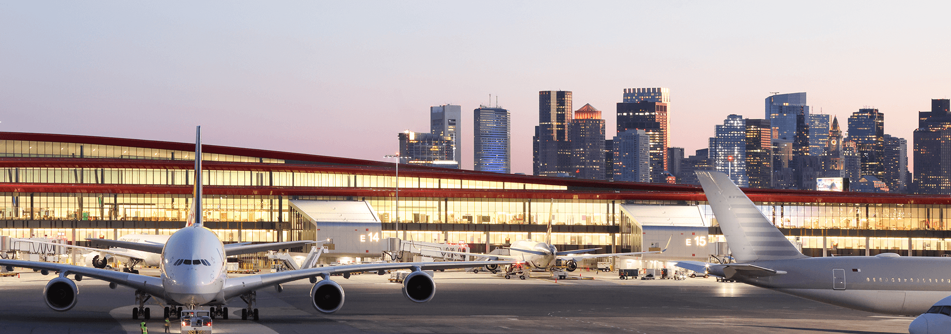 Terminal E with Boston skyline in the background