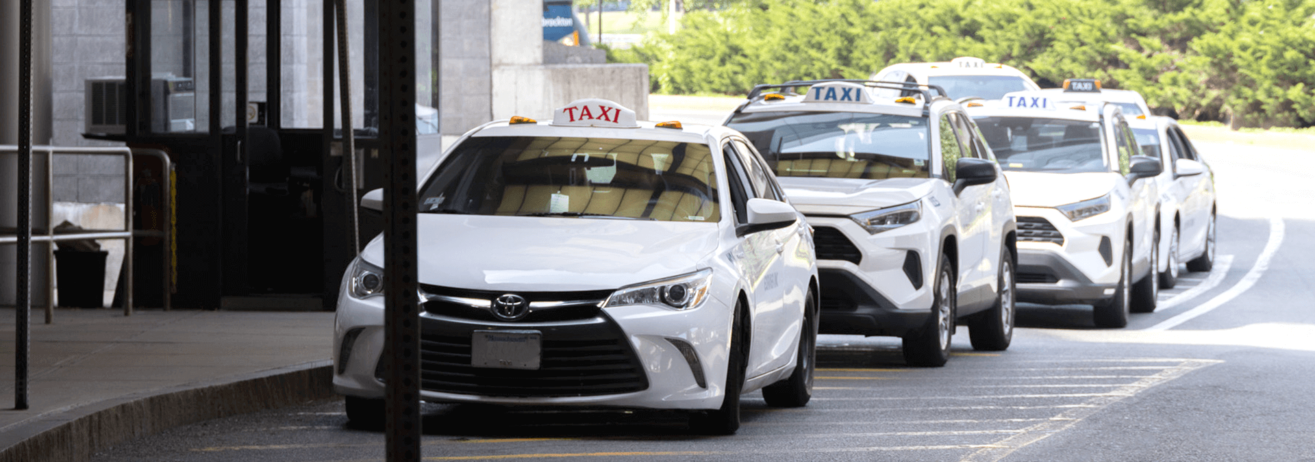Taxis lined up at Terminal A at Boston Logan