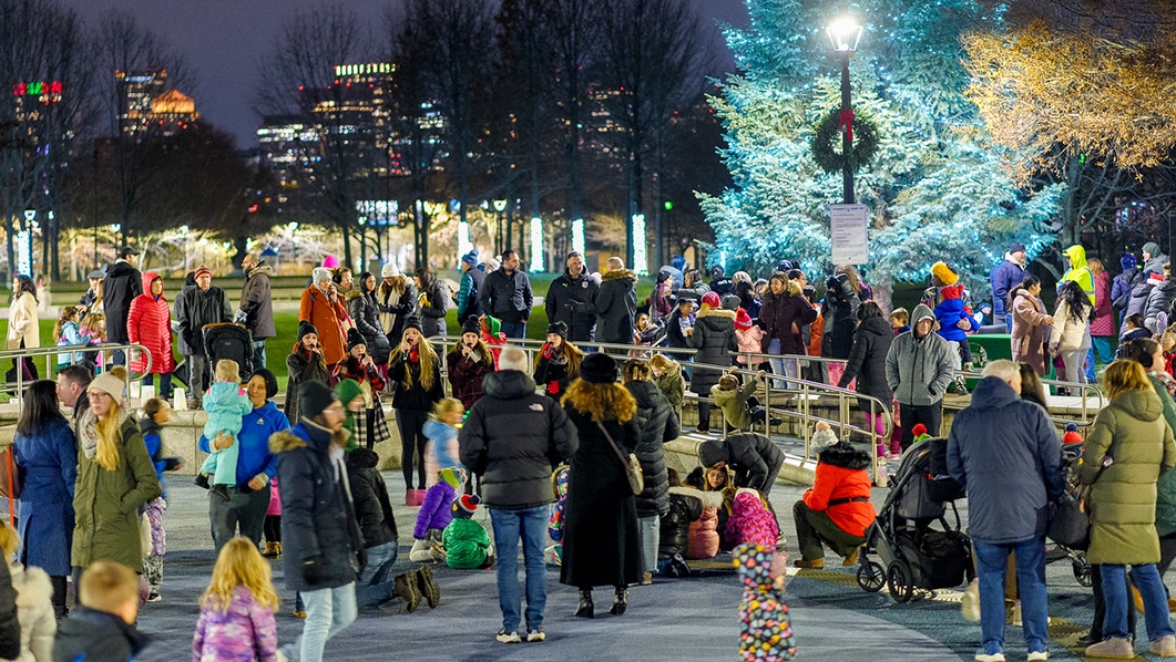 Community members gathering in East Boston park