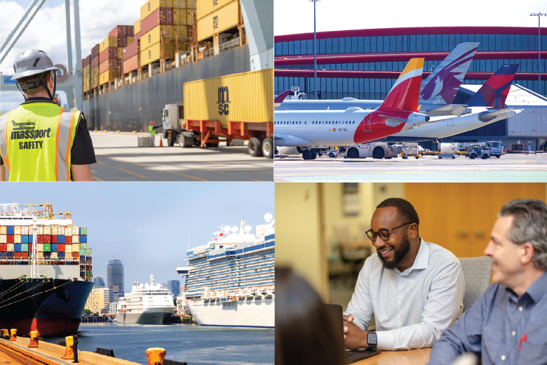 Collage of images of Massport projects and employees