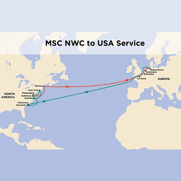 MSC to USA Map