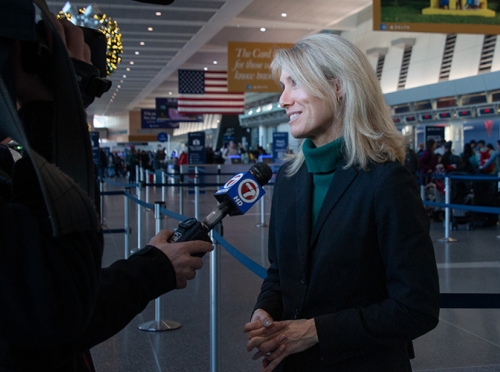 Lisa Wieland speaking to press about holiday travel