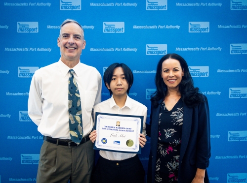 Leah Mai (center) with David Gray, husband of Deborah Hadden Gray (left) and Alaina Coppola, Director of Community Relations & Government Affairs (right)