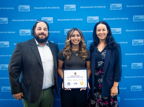 Liliana Vargas Bonilla (center), with Rocco Rauseo, Donna Rauseo’s son (left) and Alaina Coppola, Director of Community Relations & Government Affairs (right)