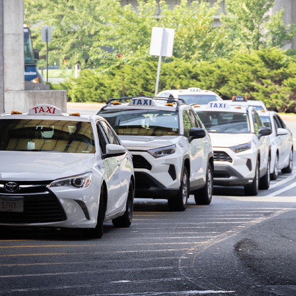 Taxis lined up at curb