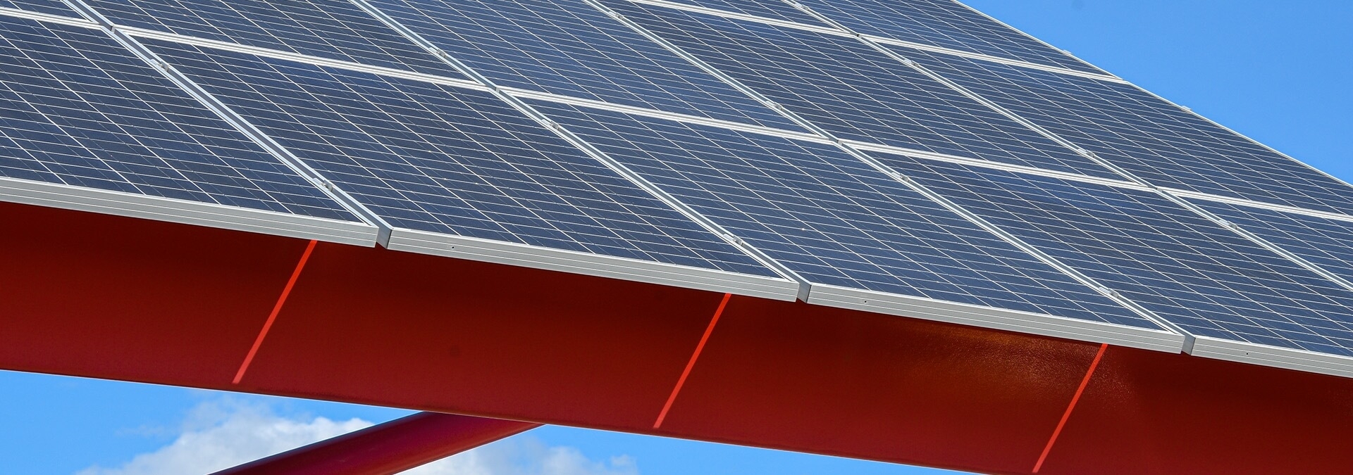 Red solar panels at Boston Logan